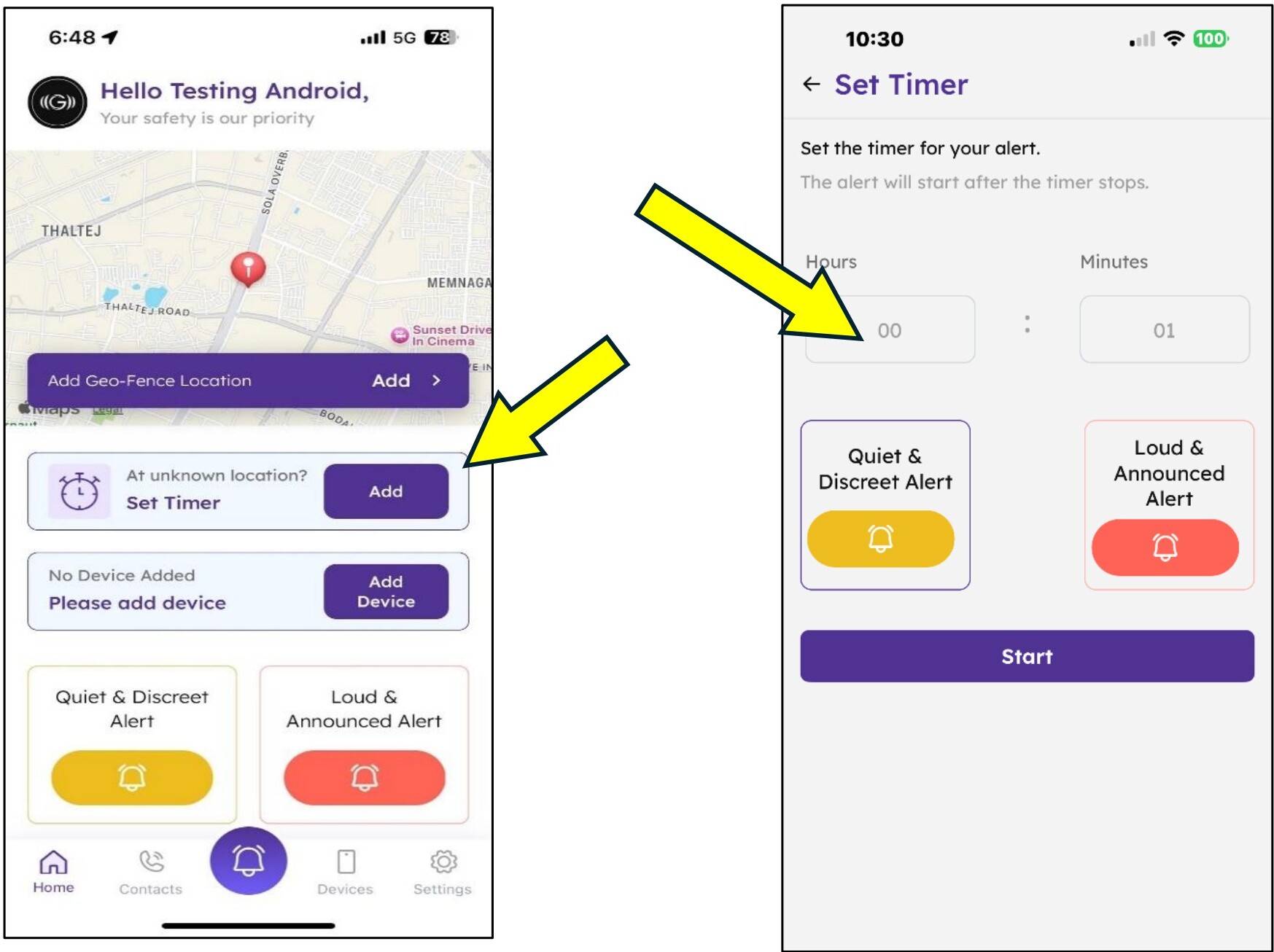 Timed check-in setup screen