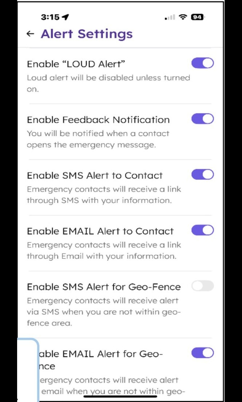 Alert settings toggles