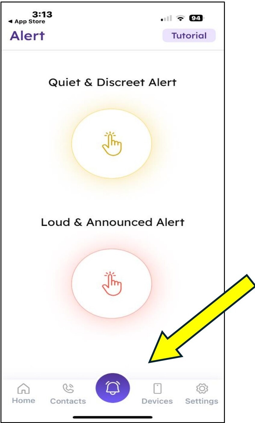 App screen with active alert and countdown