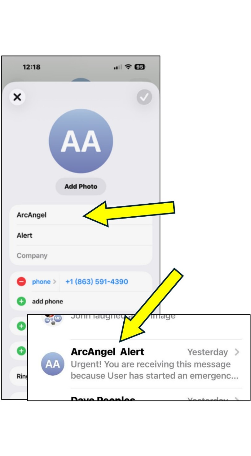 Saving ArcAngel Alert in contacts